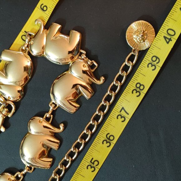 Belt Gold Elephant Link Chain Lion of Venice Medallion Clasp Vintage 36 Inches - Picture 5 of 11